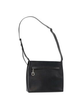 Authentic Salvatore Ferragamo Gancini Shoulder Bag Leather Black Silver